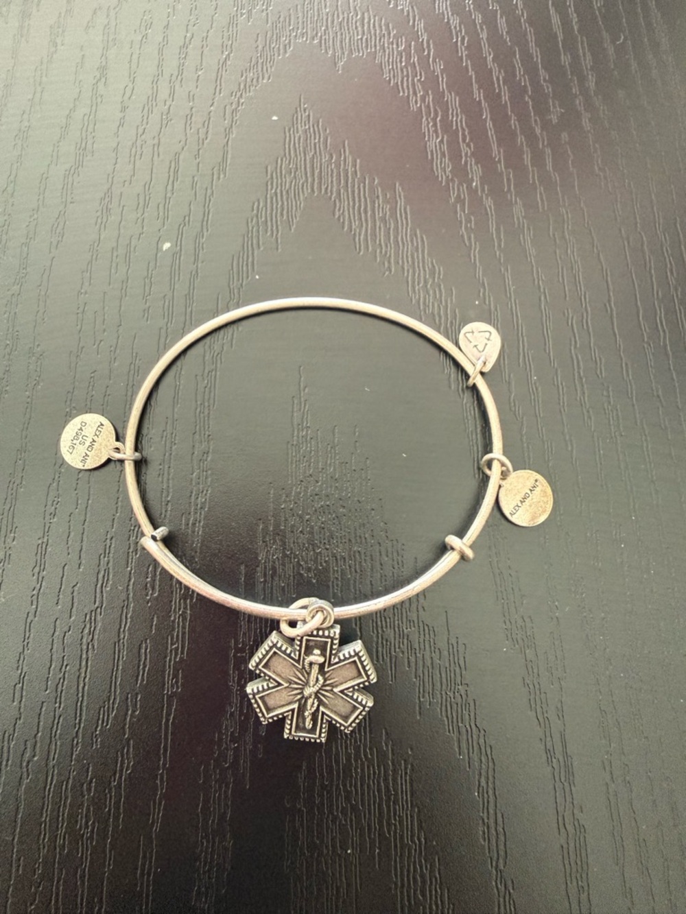 Silver Tone Expandable Charm Bangle with Starburst Pendant - RN